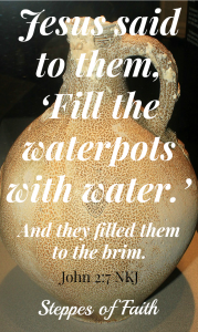 Jesus said to them, "Fill the waterpots with water." And they filled them to the brim. John 2:7