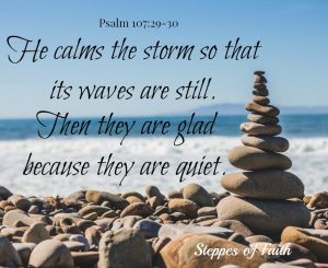 He calms the storm so that its waves are still.