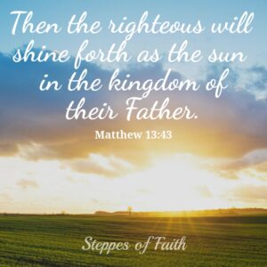 "Then the righteous will shine forth as the sun in the kingdom of their Father." Matthew 13:43