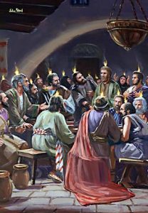 The evidence of the Holy Spirit's presence on the Day of Pentecost was flames hovering over the disciples' heads.