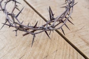 The Romans forced a crown of thorns into Jesus' head before He went to the cross. 