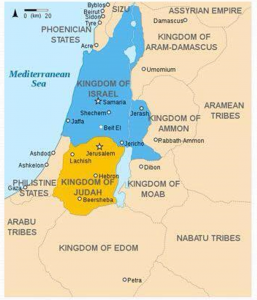 Map of the twelve tribes of Israel before they were split into two kingdoms.